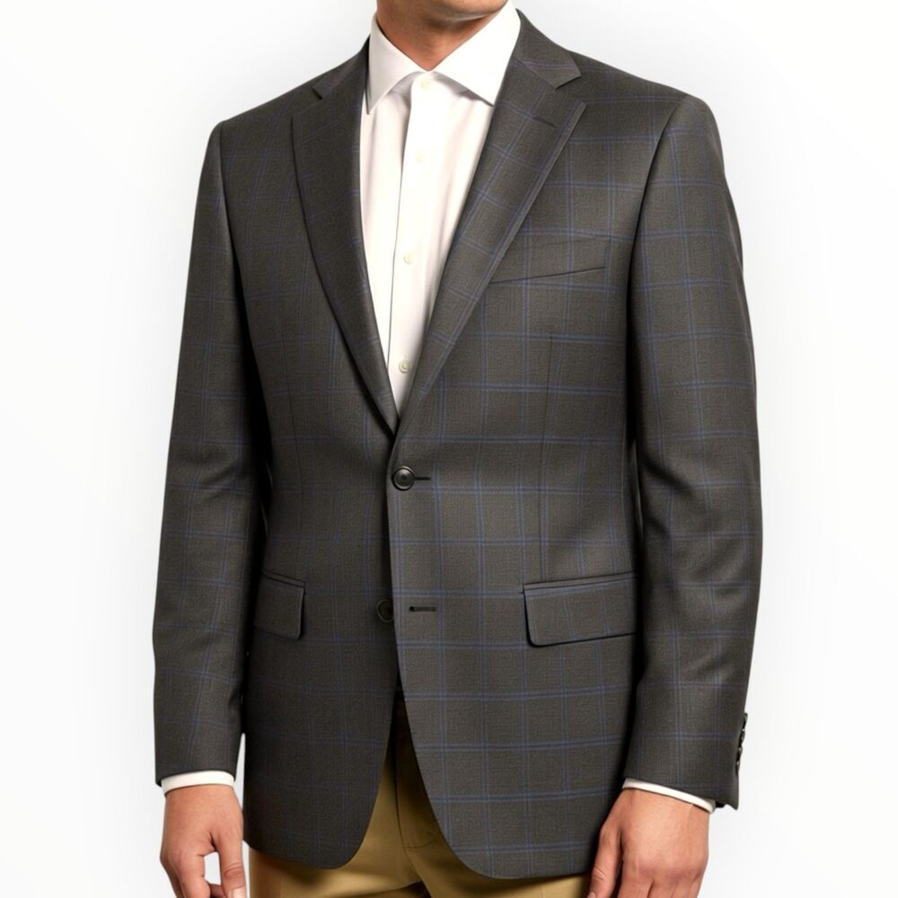 RALPH LAUREN Men's Blazer Sport Coat 2-Button Jacket 44S Brown/Blue Plaid Wool